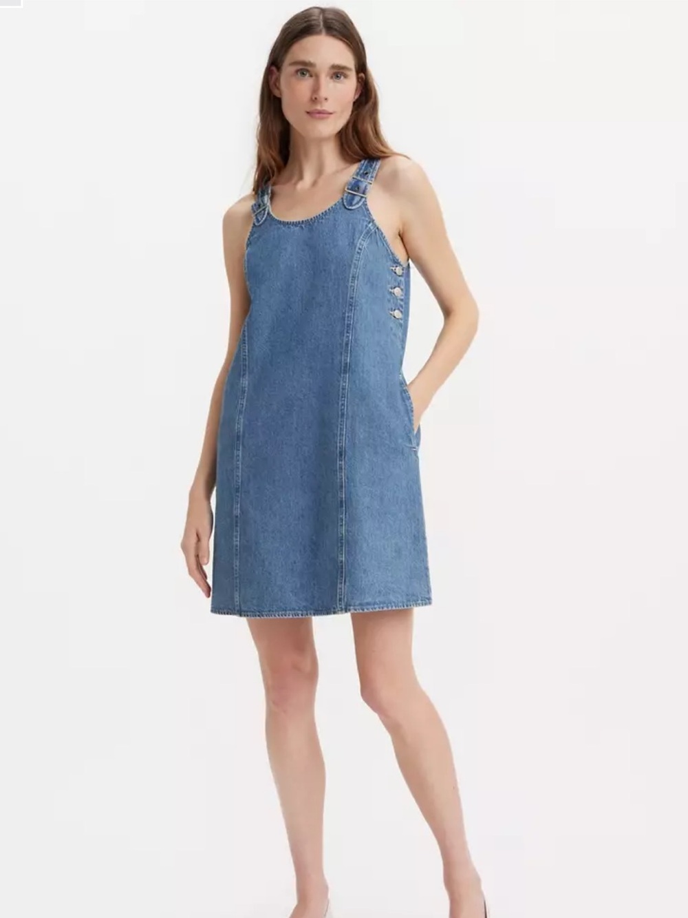 Levi's Women's Light Blue Denim over all Jumper Dress with buckle straps- medium